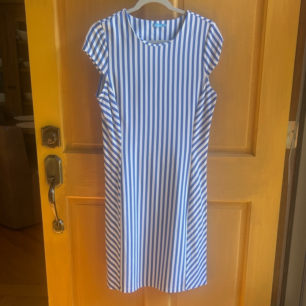 Blue and White Striped Midi Dress